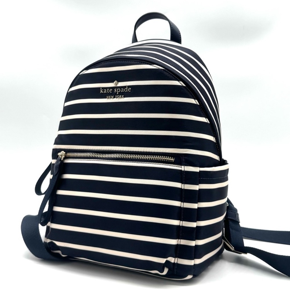 Kate Spade Chelsea Nylon Medium Backpack Navy Blue Striped - Picture 2 of 11